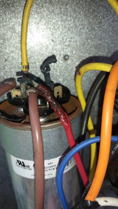 Wiring Burnt off AC dual run capacitor