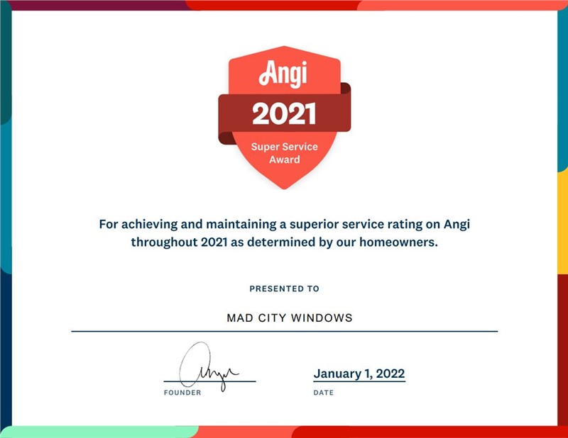 Mad City Windows Earns 2021 Angi Super Service Award!
